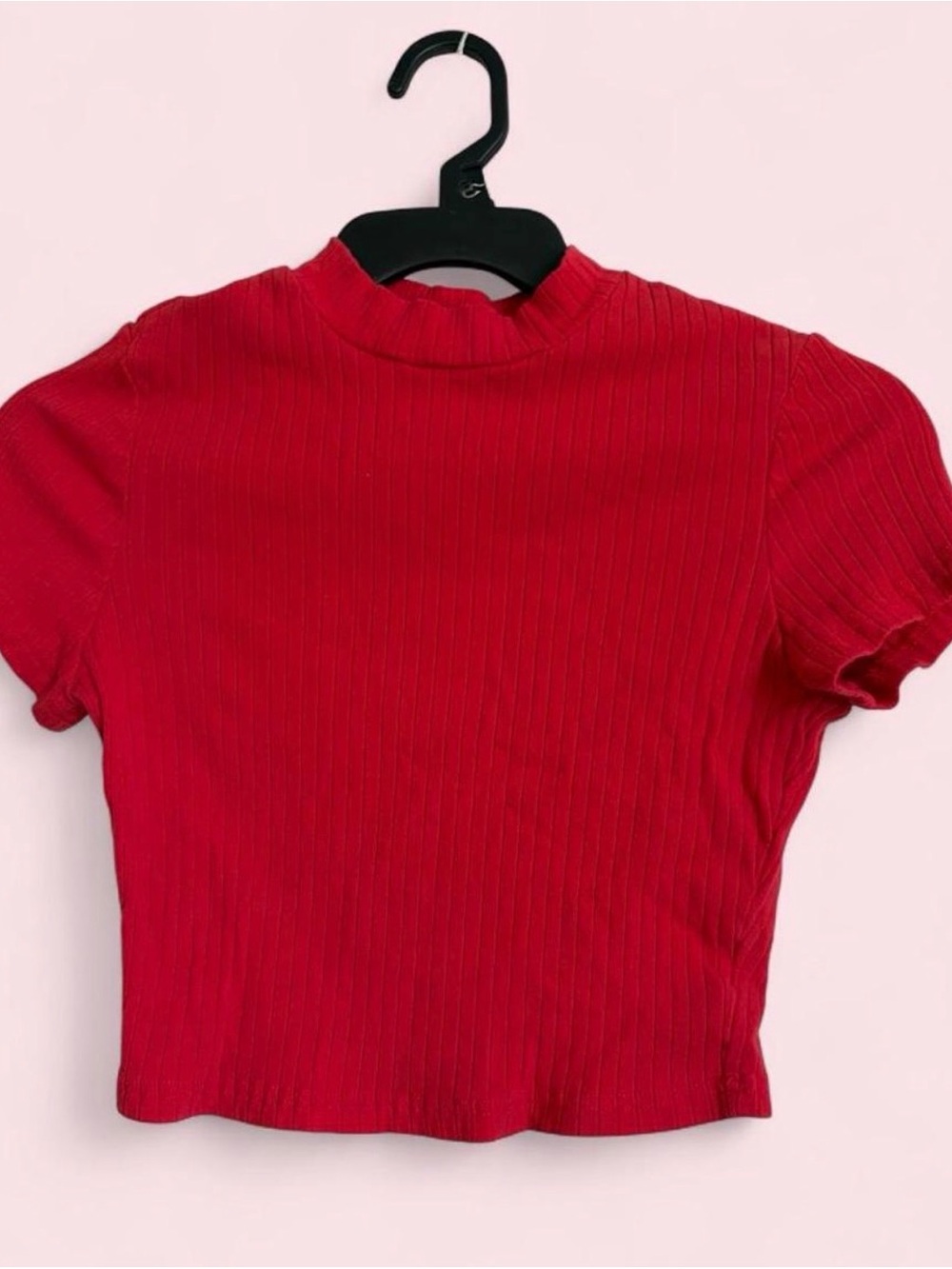 SHEIN Red Ribbed Short Sleeve Crop Top